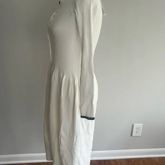 Proenza Schouler Ivory Long Sleeve Button-Front Dress with Black Trim - Picture 3 of 6